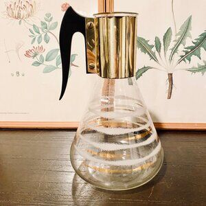 Vintage Fred Press Signed Coffee Decanter Mid Century Modern MCM White/Gold Desi